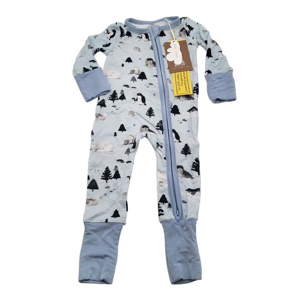 ANGEL DEAR Baby 0-3M Arctic Animals Blue Romper Sleeper Zip Pajama NWT - Picture 1 of 6